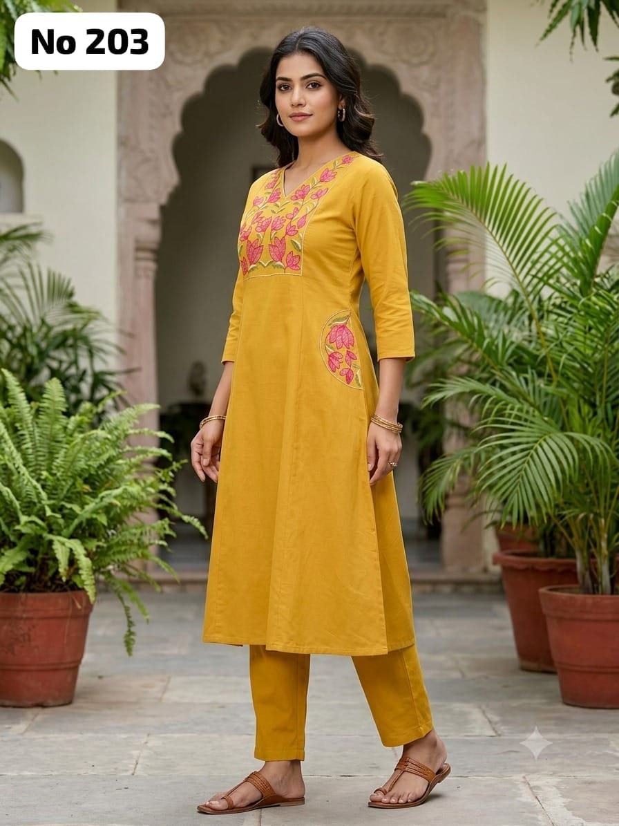 Embroidery Cotton Aline Model Side Open Co-ords (No 203)