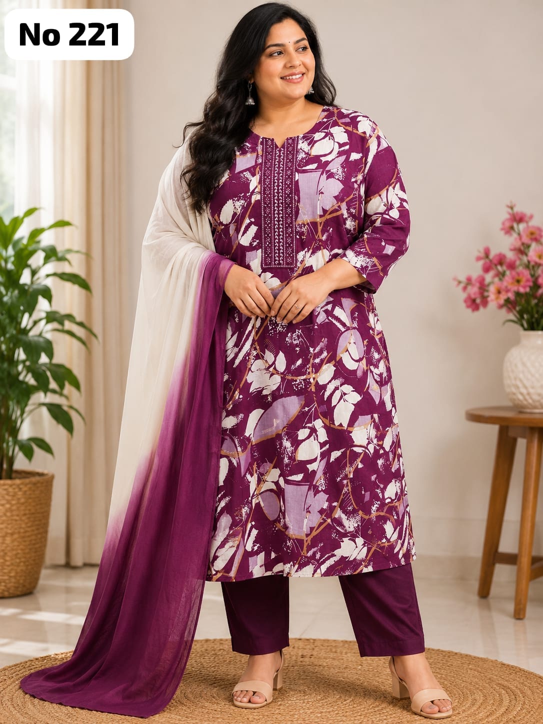 Embroidery Vertican 3 Pcs Set (Plus Size)(No 221)