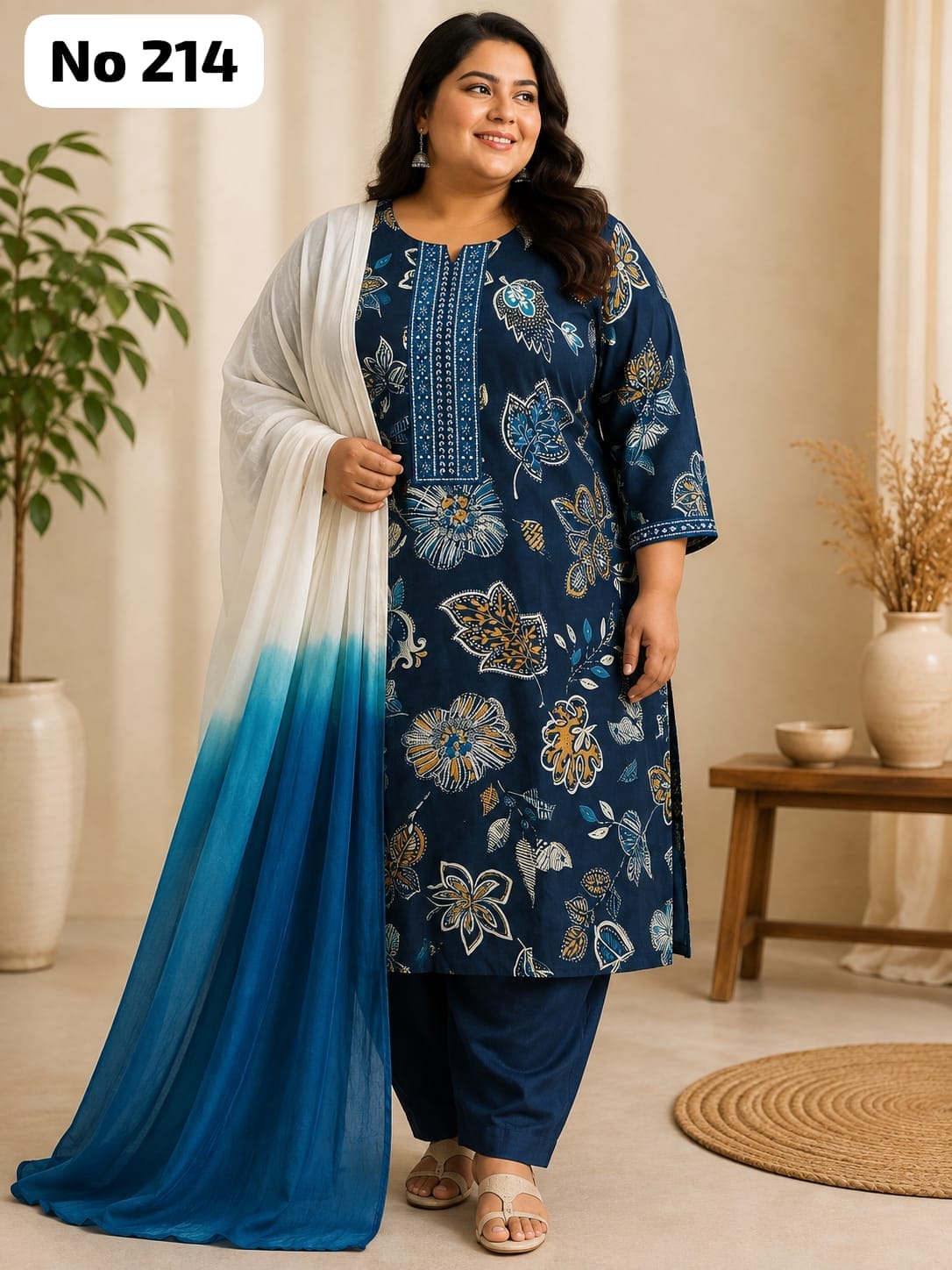 Embroidery Vertican 3 Pcs Set (Plus Size)(No 214)