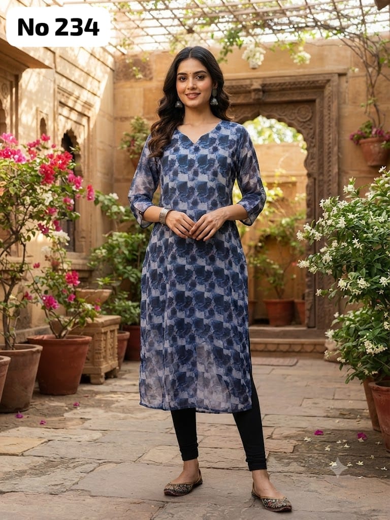 Organza Side Open  Kurti With Lining (No 234)