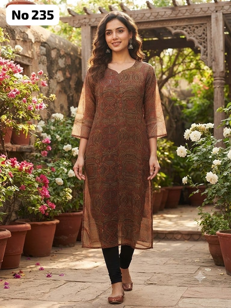 Organza Side Open  Kurti With Lining (No 235)