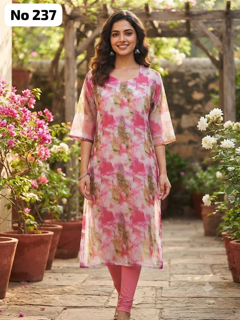 Organza Side Open  Kurti With Lining (No 237)