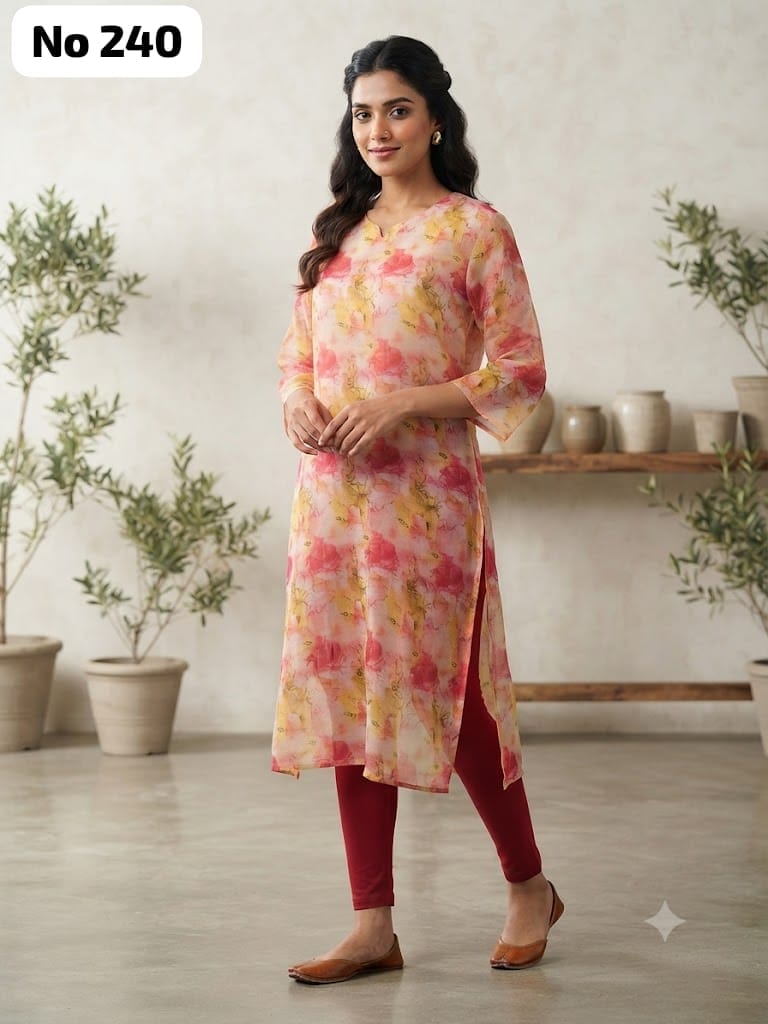 Organza Side Open  Kurti With Lining (No 240)