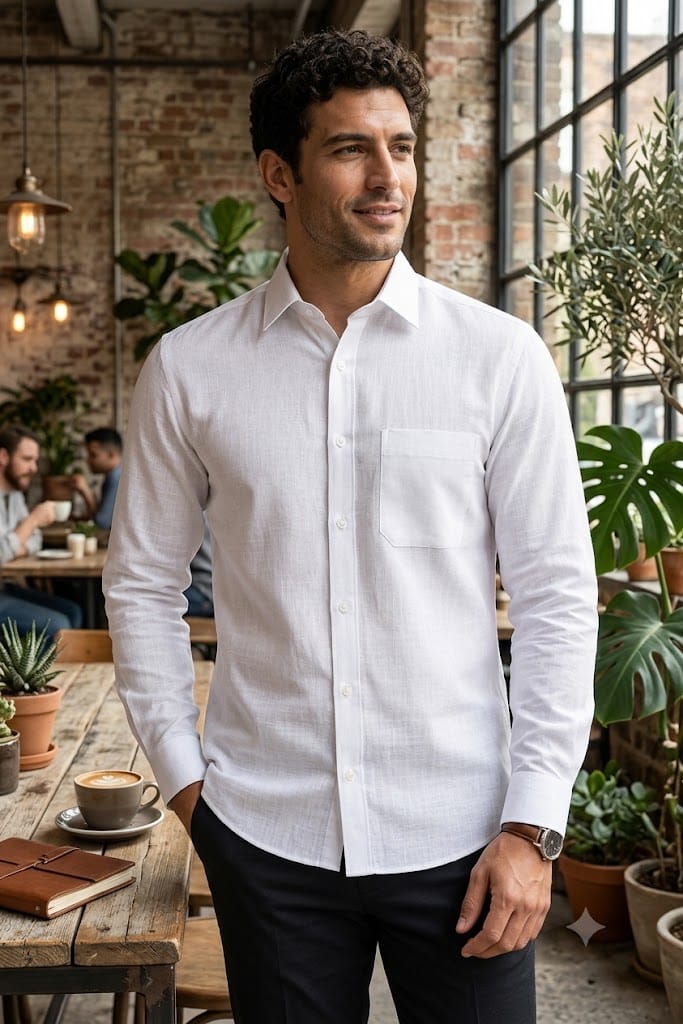 Premium Linen Shirt (White)(Full Sleeve)