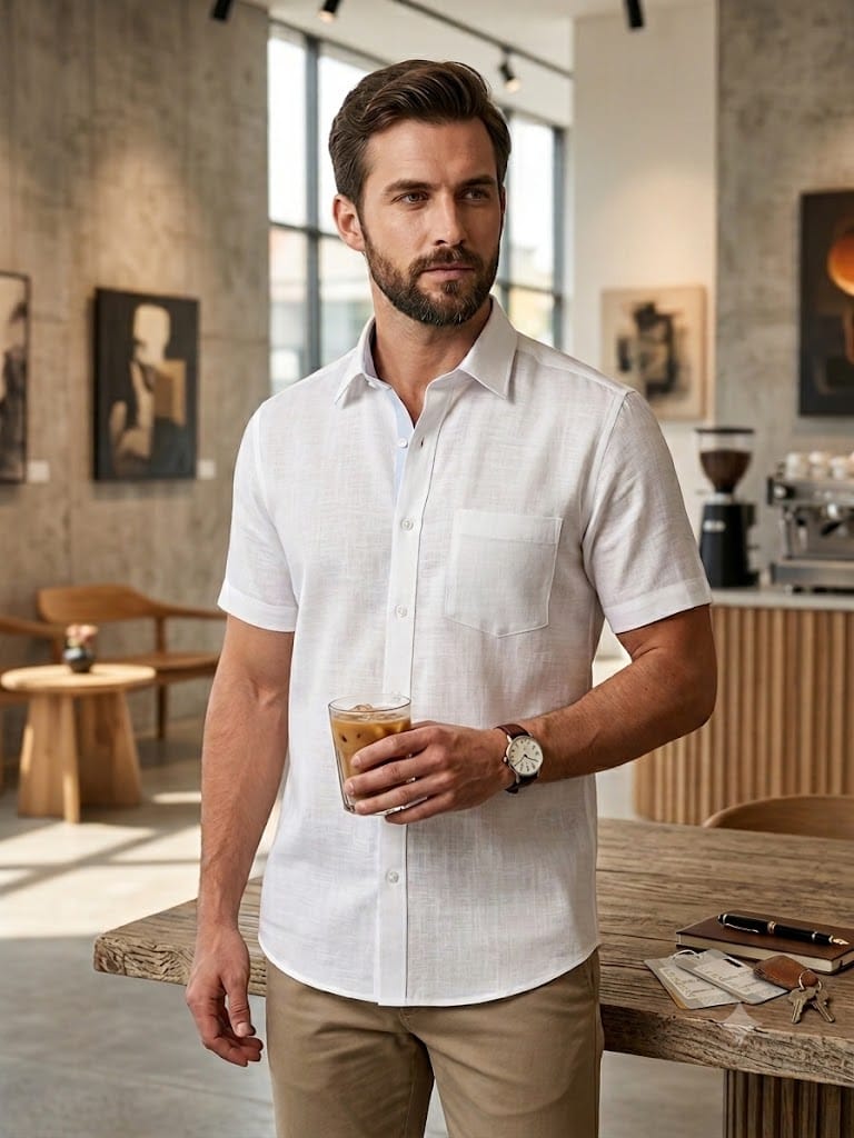 Premium Linen Shirt (White)(Half Sleeve)
