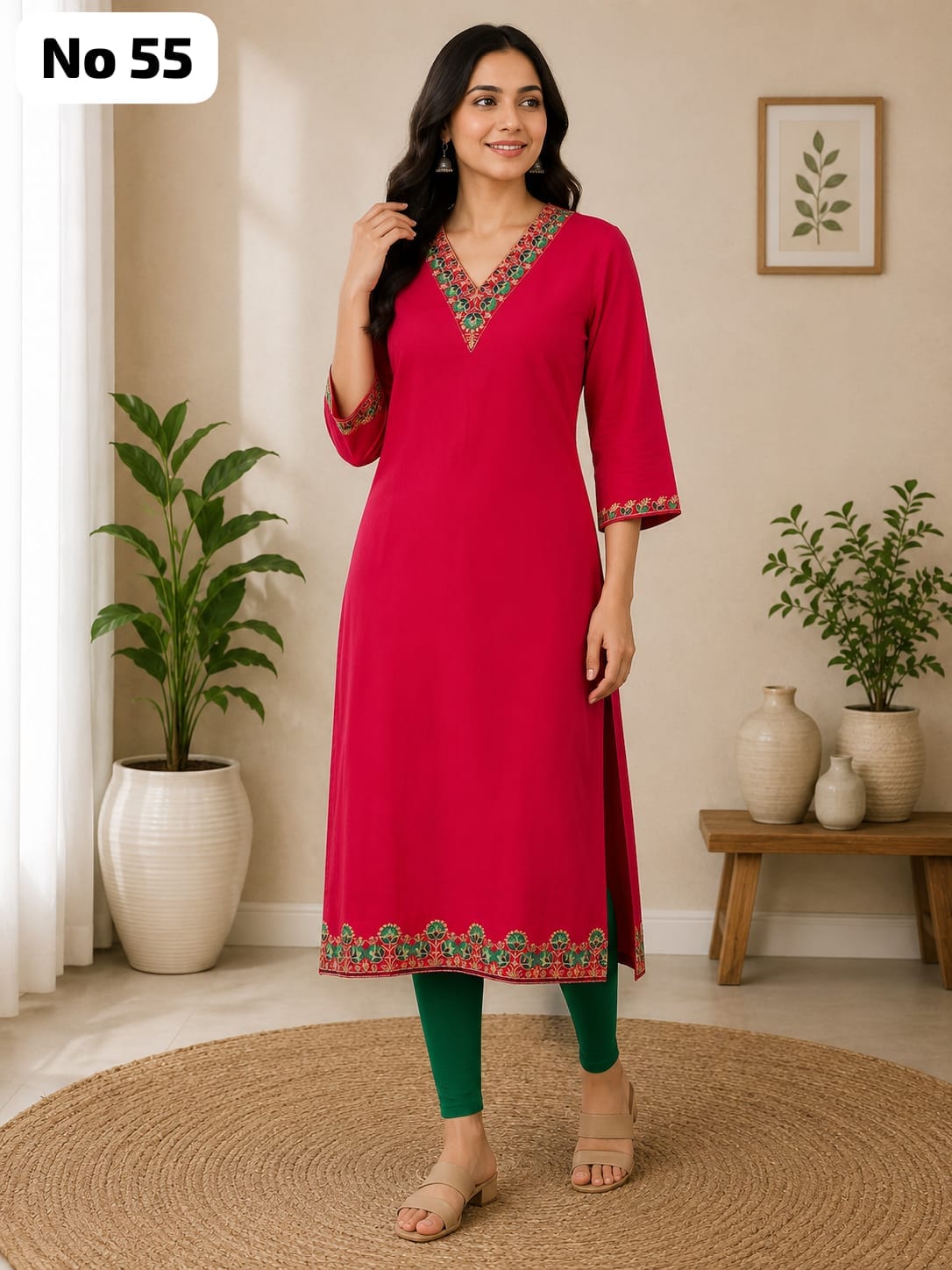 Roman Silk Embroidery Side Open Kurti (No 55)