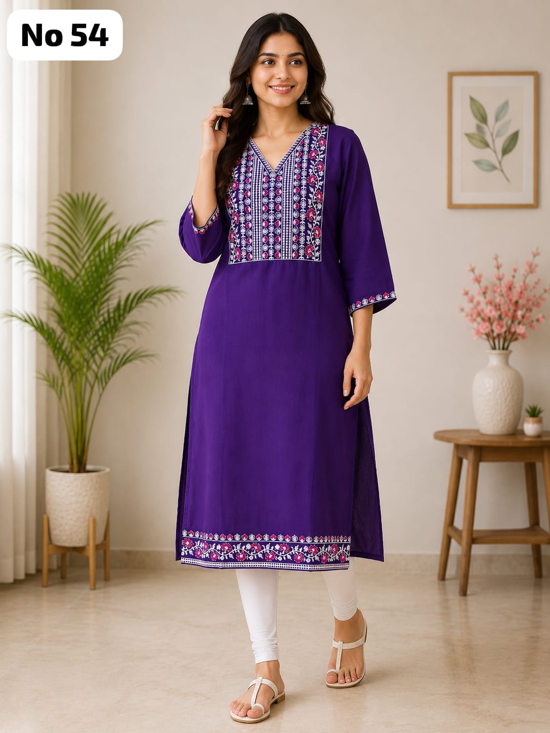 Roman Silk Embroidery Side Open Kurti (No 54)