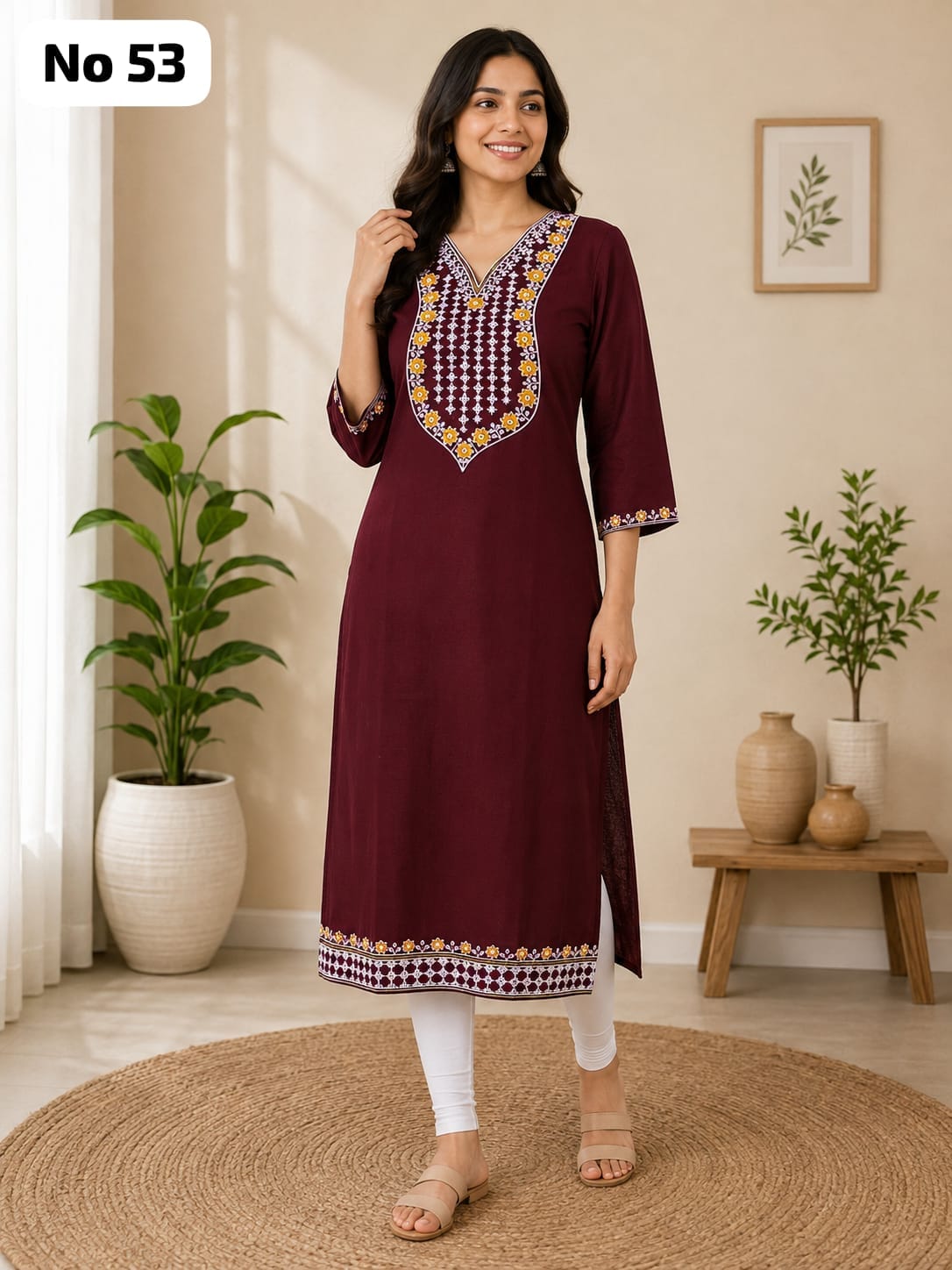 Roman Silk Embroidery Side Open Kurti (No 53)