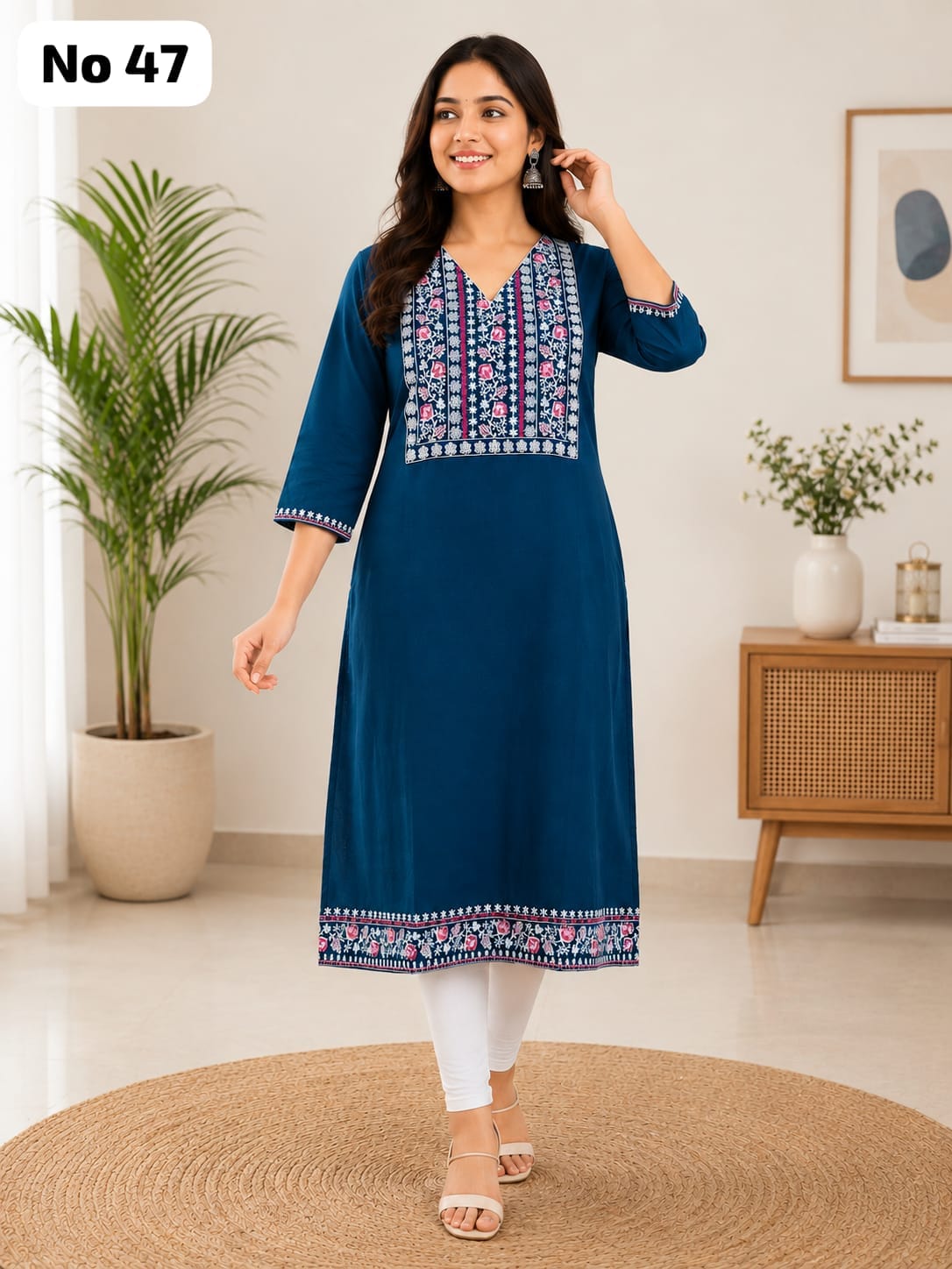 Roman Silk Embroidery Side Open Kurti (No 47)