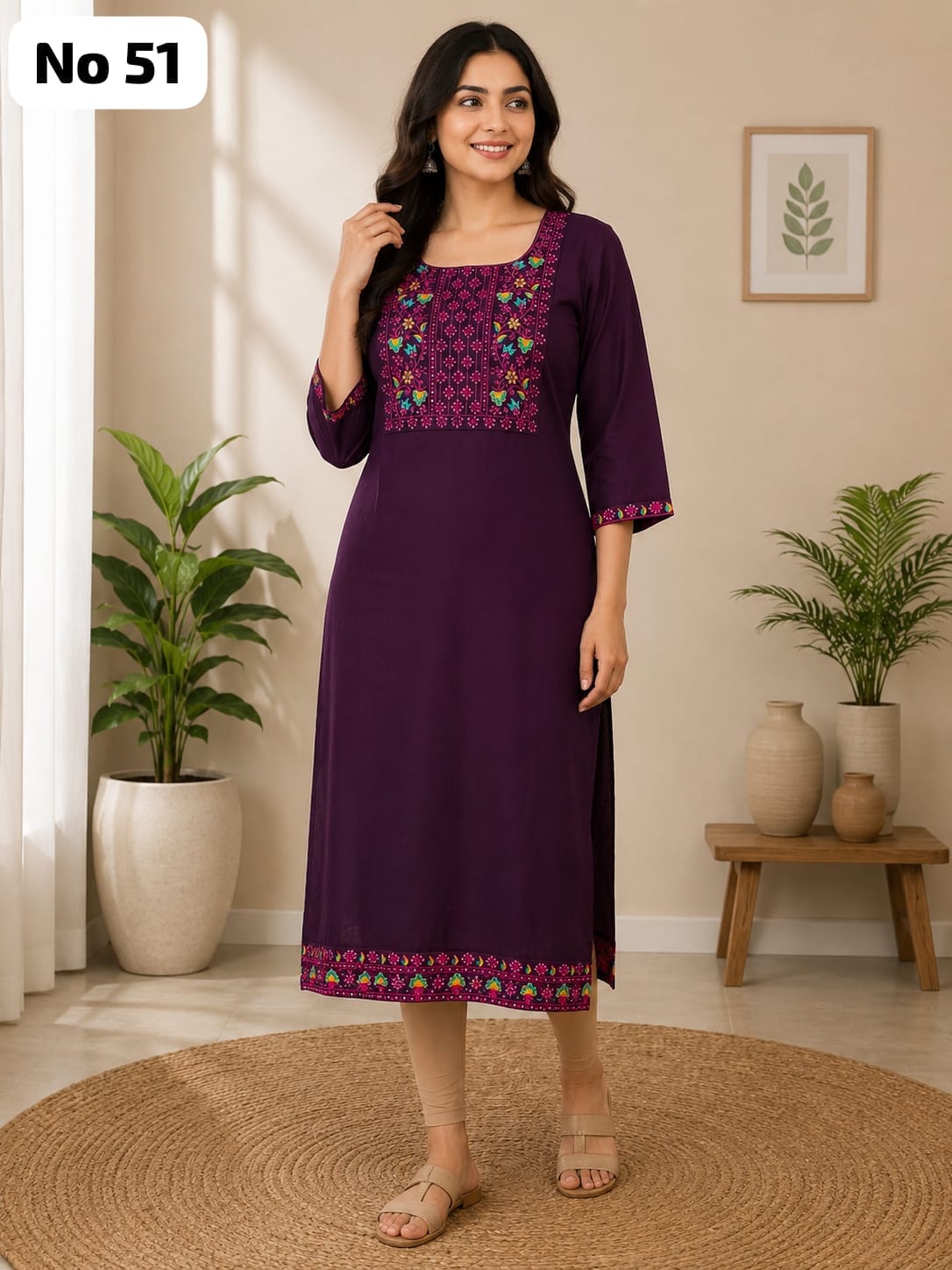 Roman Silk Embroidery Side Open Kurti (No 51)