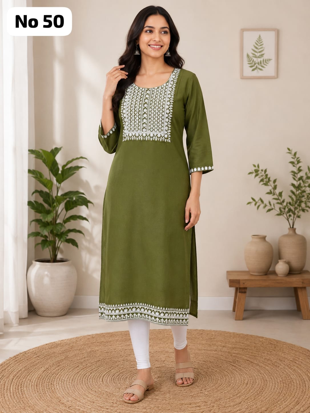 Roman Silk Embroidery Side Open Kurti (No 50)