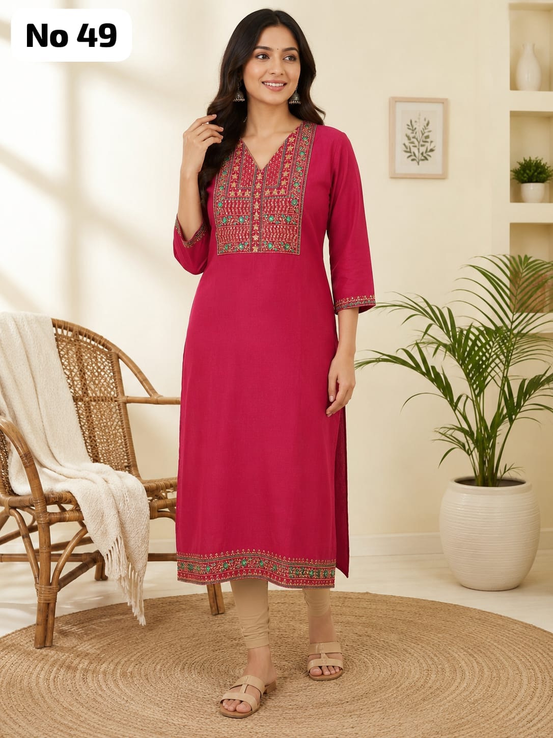 Roman Silk Embroidery Side Open Kurti (No 49)