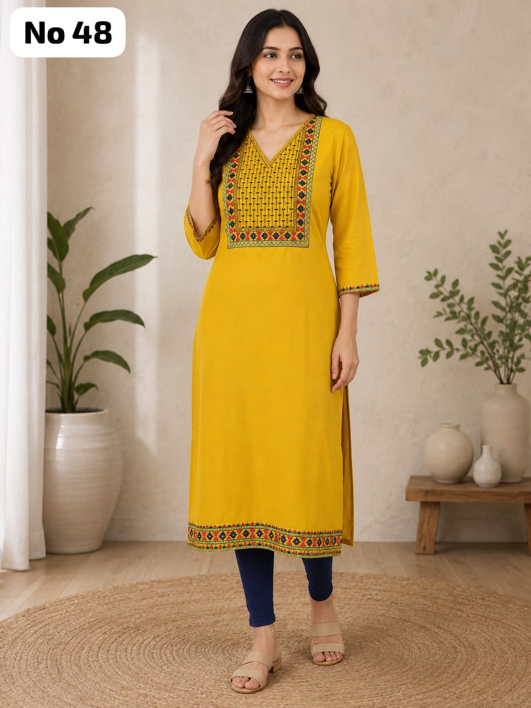 Roman Silk Embroidery Side Open Kurti (No 48)