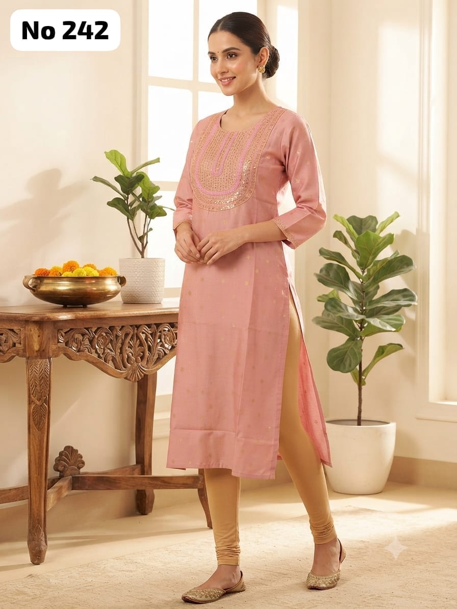 Onview Embroidery Silk Side Open Kurti (No 242)