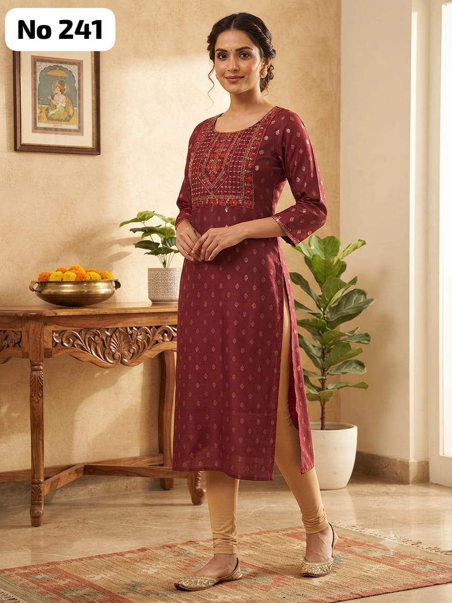 Onview Embroidery Silk Side Open Kurti (No 241)