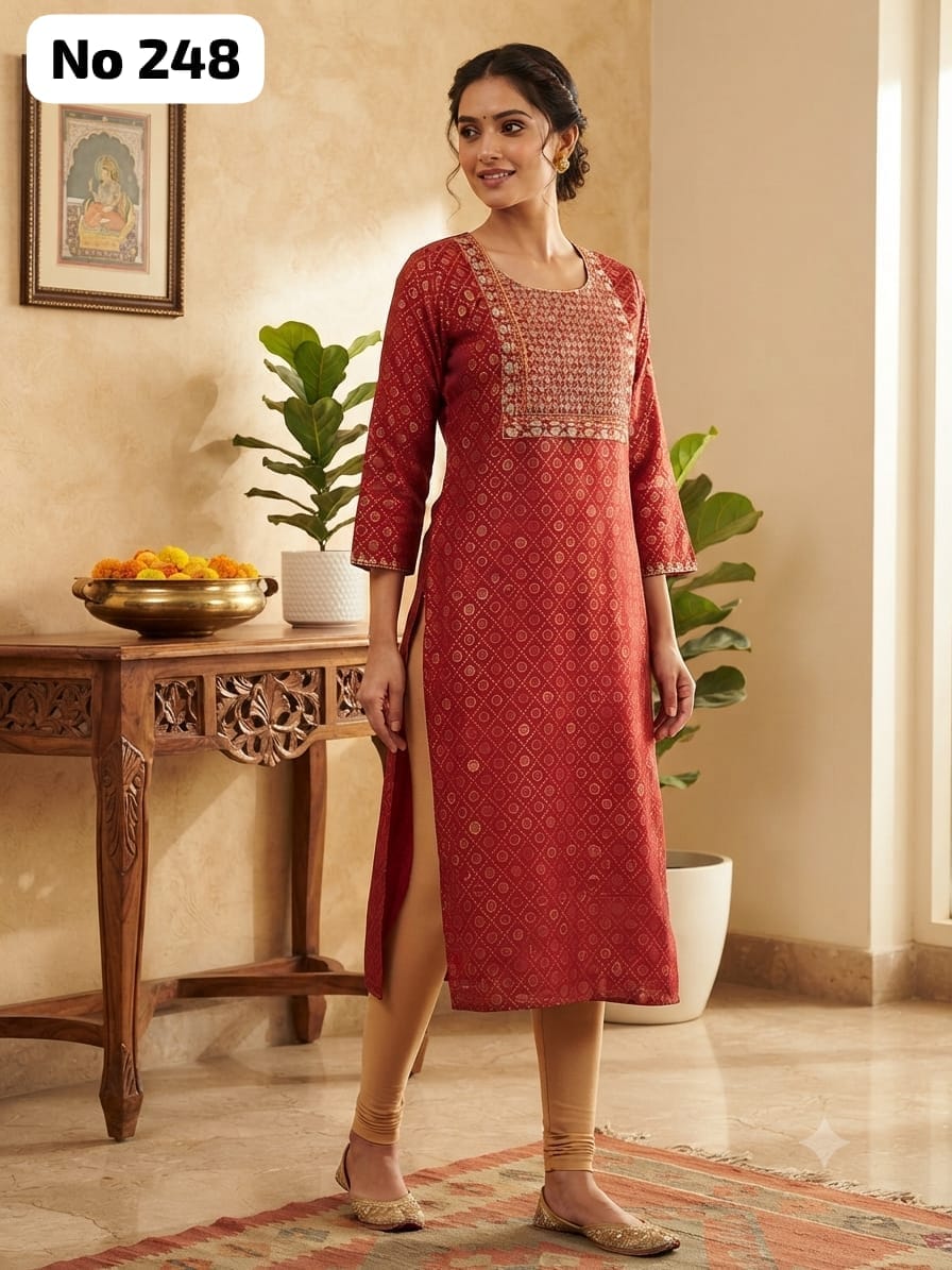 Onview Embroidery Silk Side Open Kurti (No 248)