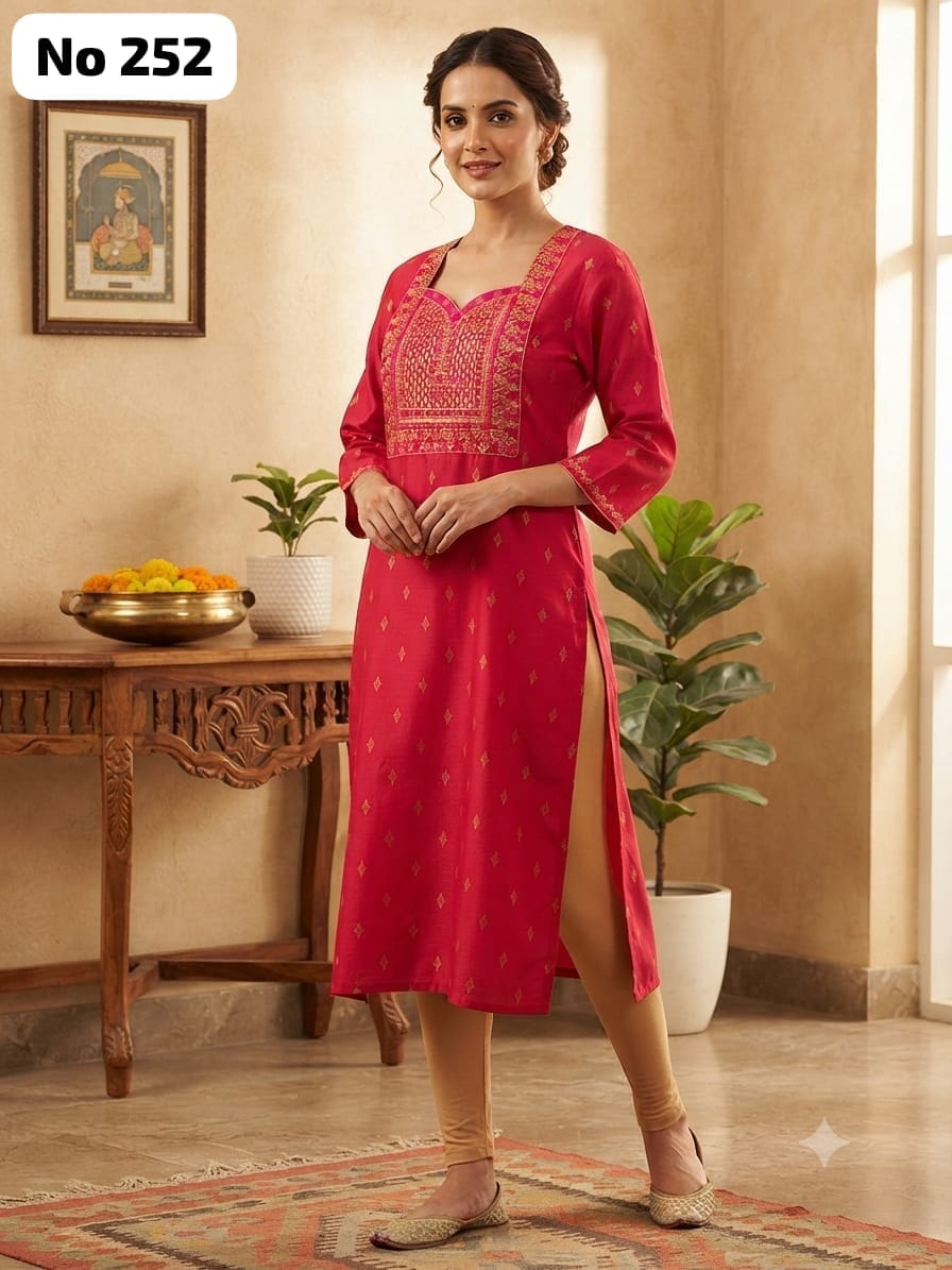 Onview Embroidery Silk Side Open Kurti (No 252)