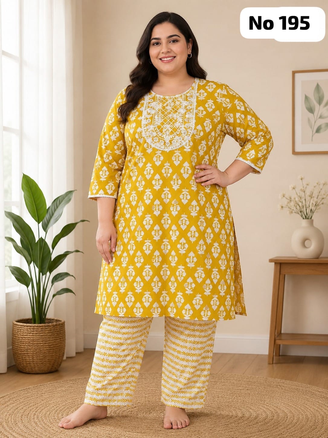 Embroidery Cotton 2 Pcs Set (Plus Size)(No 195)