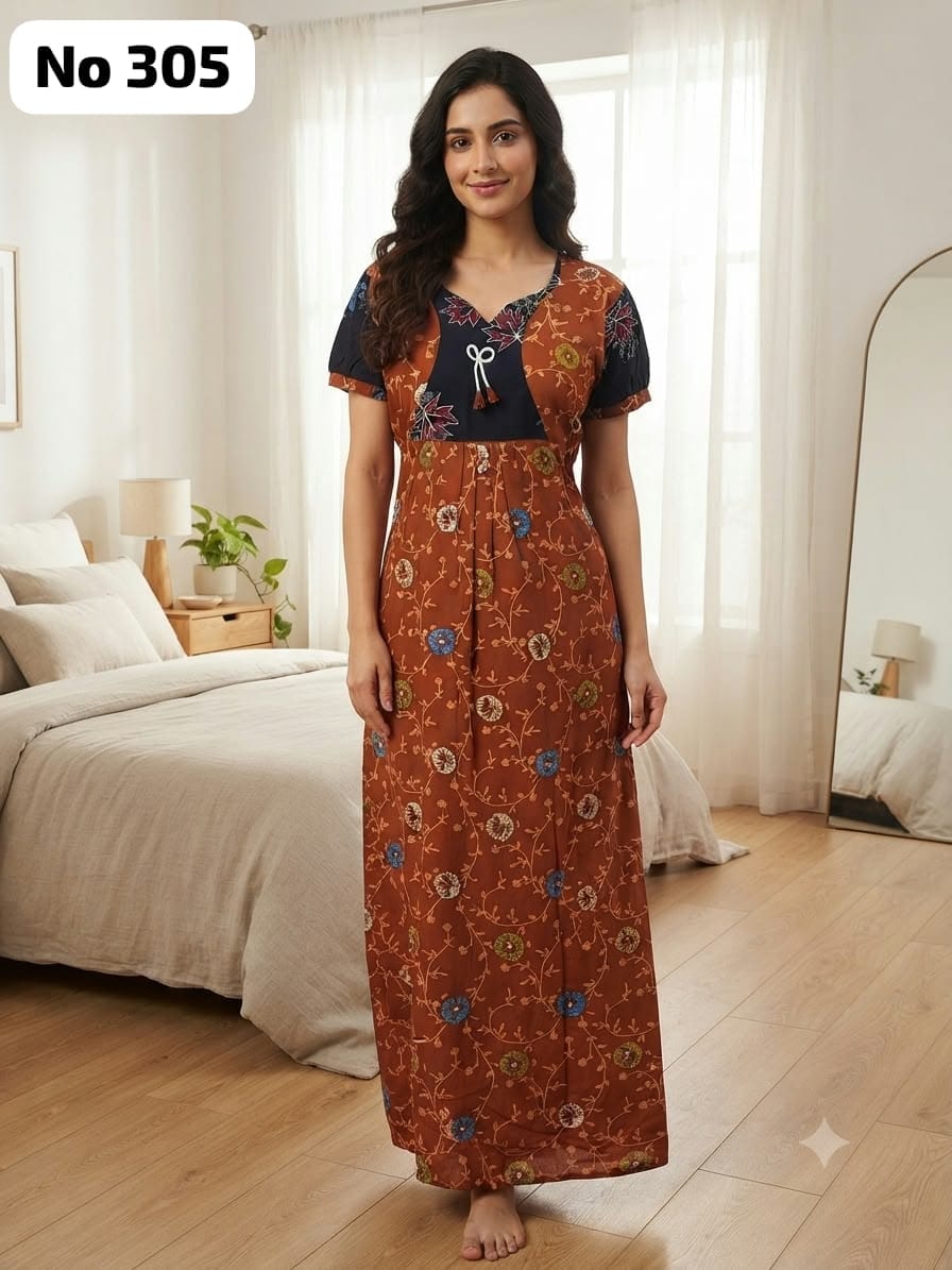 Premium Frock Nighty With Puff Hand and Adjustable Knot (No 305)(2XL)