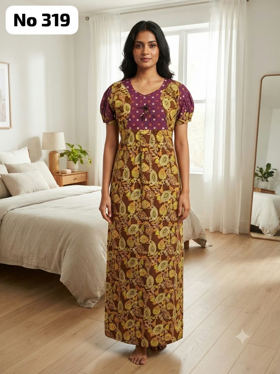 Premium Frock Nighty With Puff Hand and Adjustable Knot (No 319)(XL,2XL)