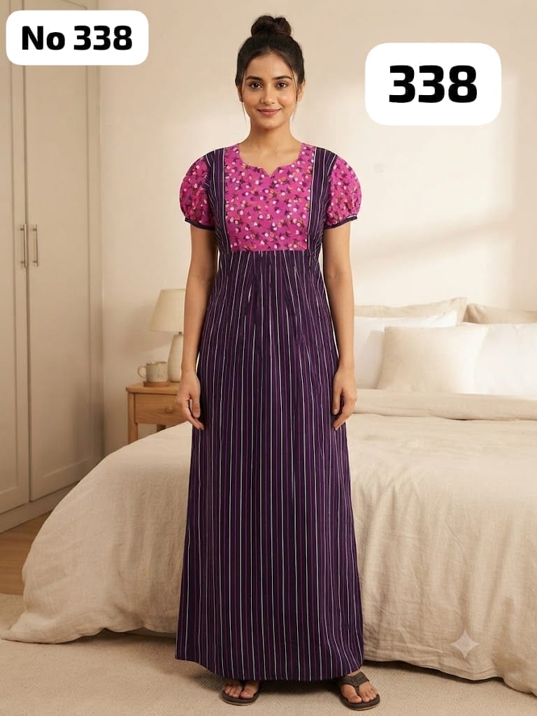 Premium Frock Nighty With Puff Hand and Adjustable Knot (No 338)(XL)