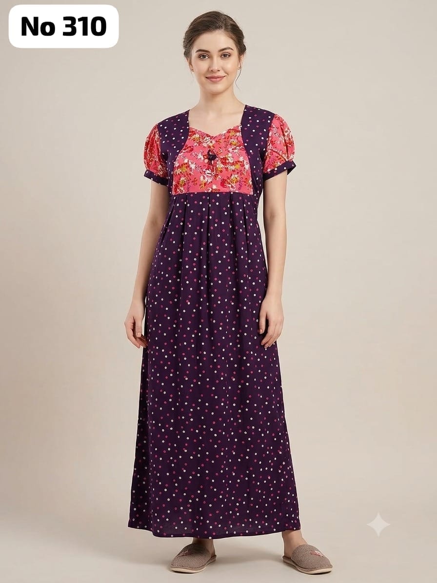Premium Frock Nighty With Puff Hand and Adjustable Knot (No 310)(XL,XXL)