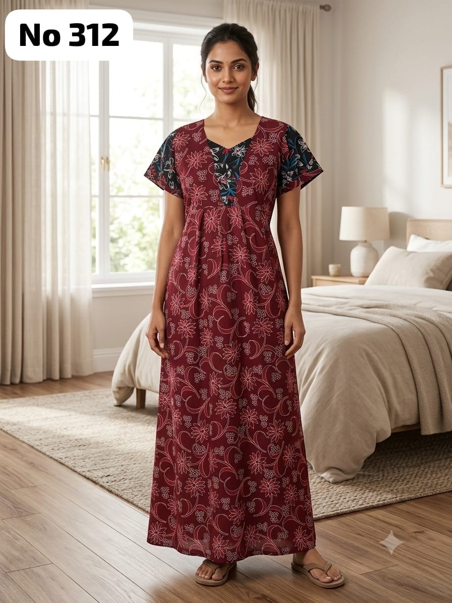 Premium Frock Nighty With Puff Hand and Adjustable Knot (No 312)(XL)