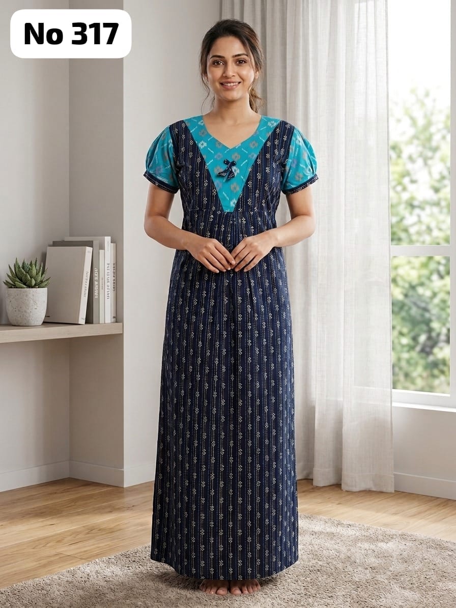 Premium Frock Nighty With Puff Hand and Adjustable Knot (No 317)(XL)