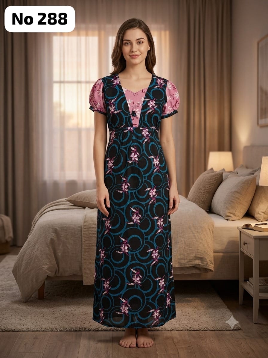 Premium Frock Nighty With Puff Hand and Adjustable Knot (No 288)(XL)