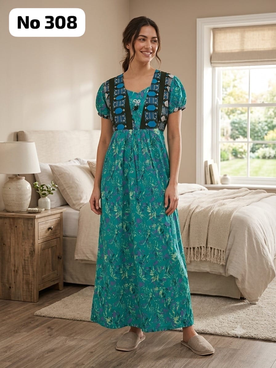 Premium Frock Nighty With Puff Hand and Adjustable Knot (No 308)(2XL)