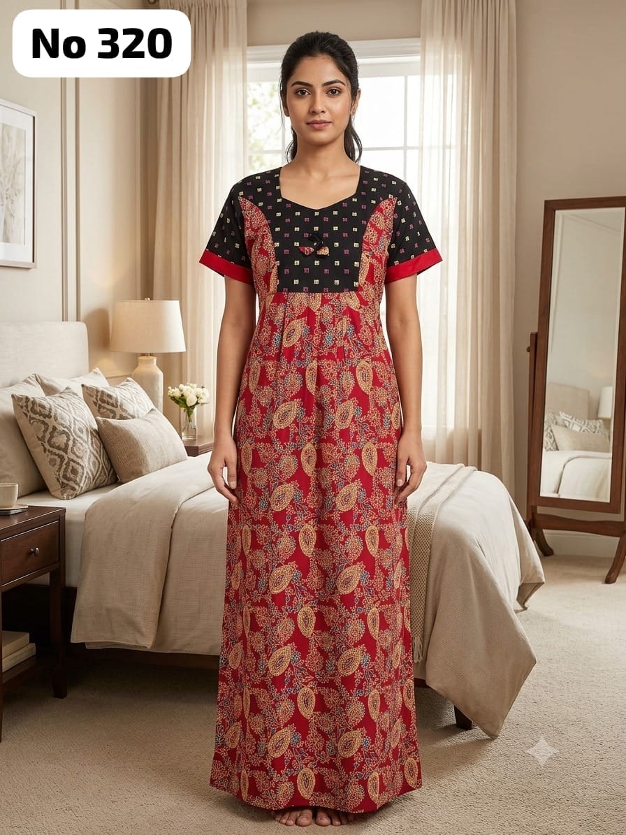 Premium Frock Nighty With Puff Hand and Adjustable Knot (No 320)(2XL)