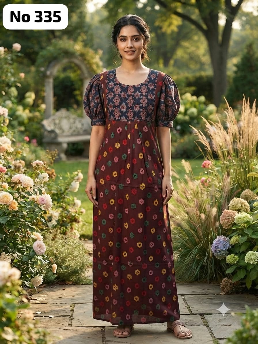 Premium Frock Nighty With Puff Hand and Adjustable Knot (No 335)(2XL)