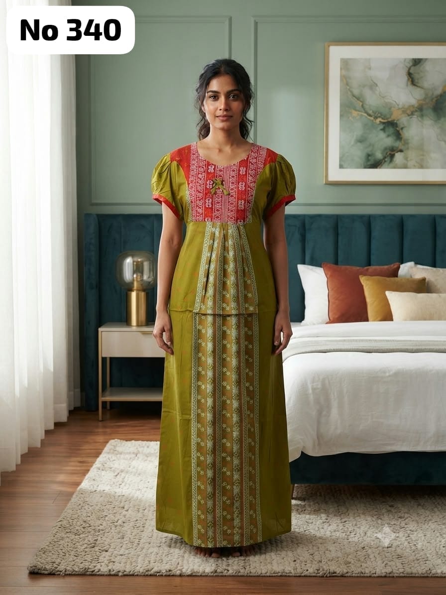 Premium Frock Nighty With Puff Hand and Adjustable Knot (No 340)(2XL)