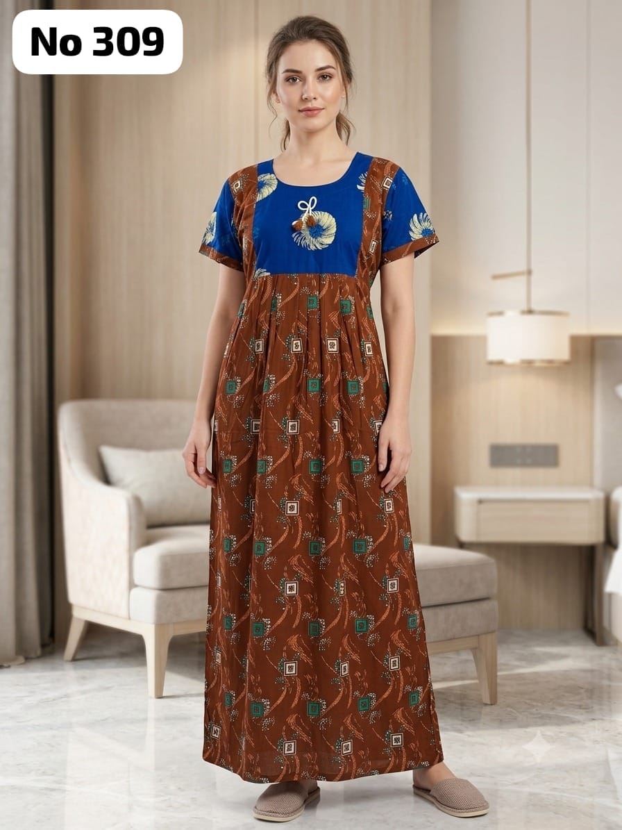 Premium Frock Nighty With Puff Hand and Adjustable Knot (No 309)(2XL)