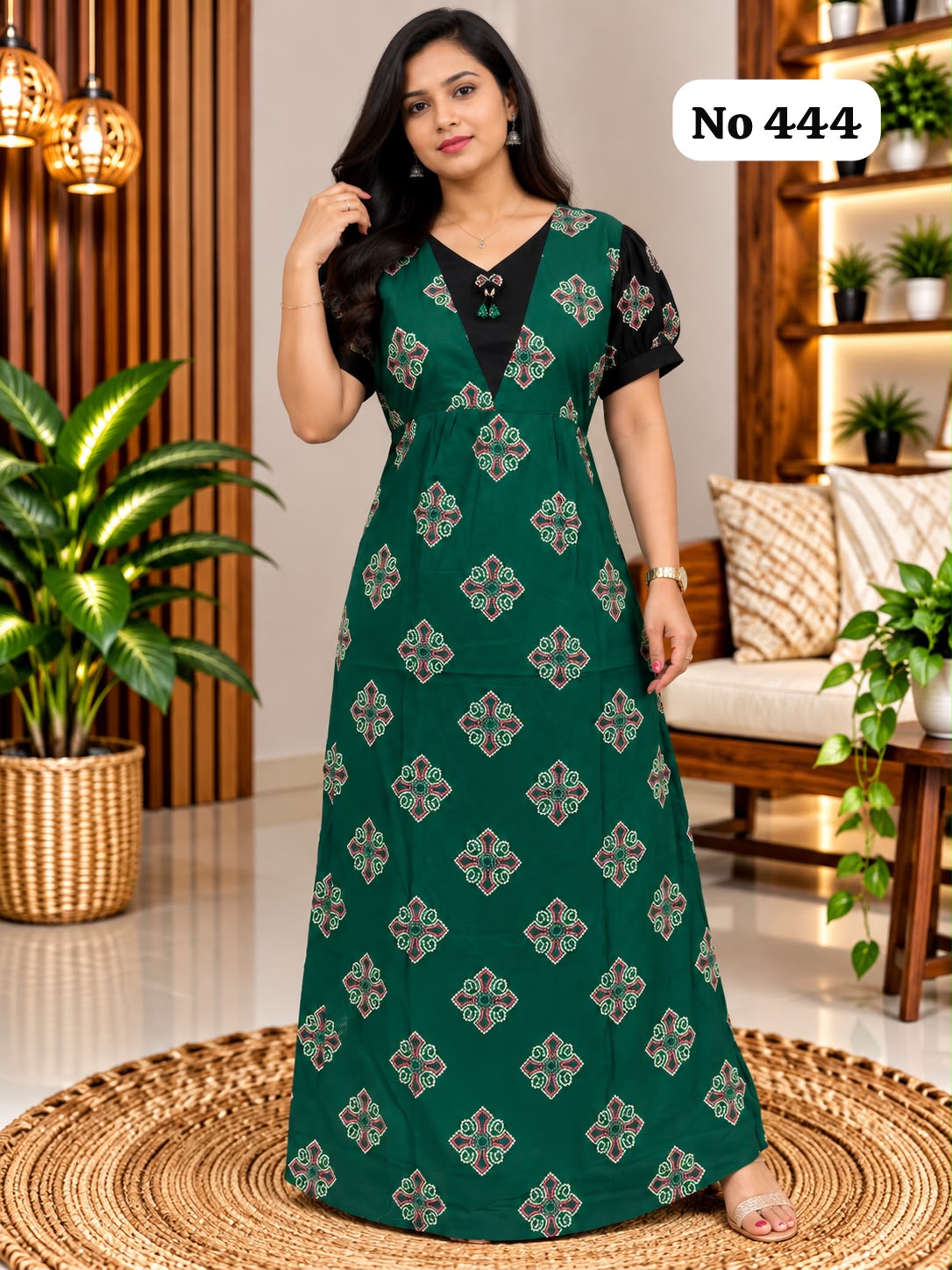 Premium Frock Nighty With Puff Hand and Adjustable Knot (No 444)(2XL)