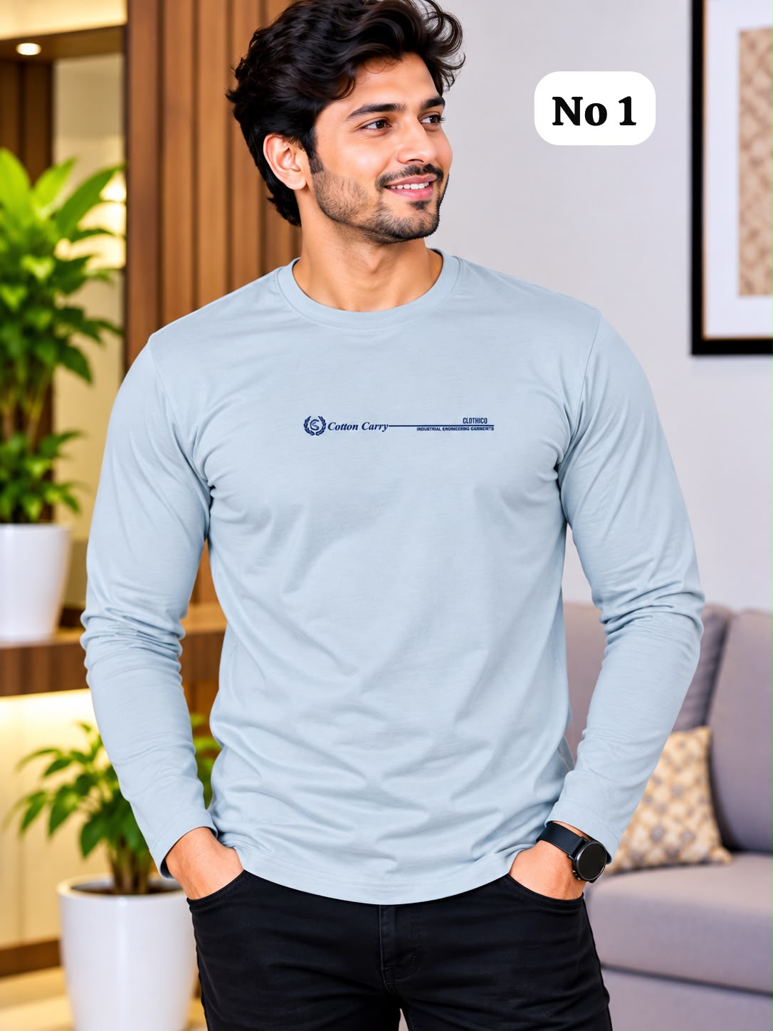 Branded Cotton Lycra T-Shirt (Full Sleeve)(Free Size L-40,XL-42)(No 1)
