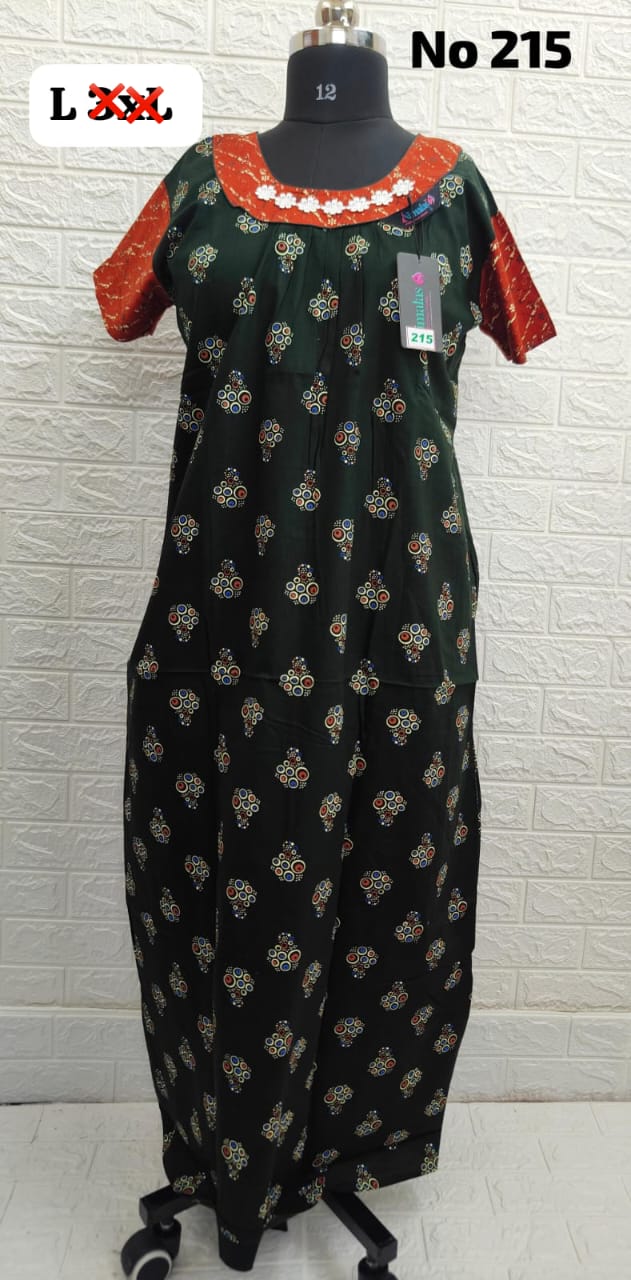 Nimalas Brand Premium 100% pure cotton U-Neck Nighty (No.215)