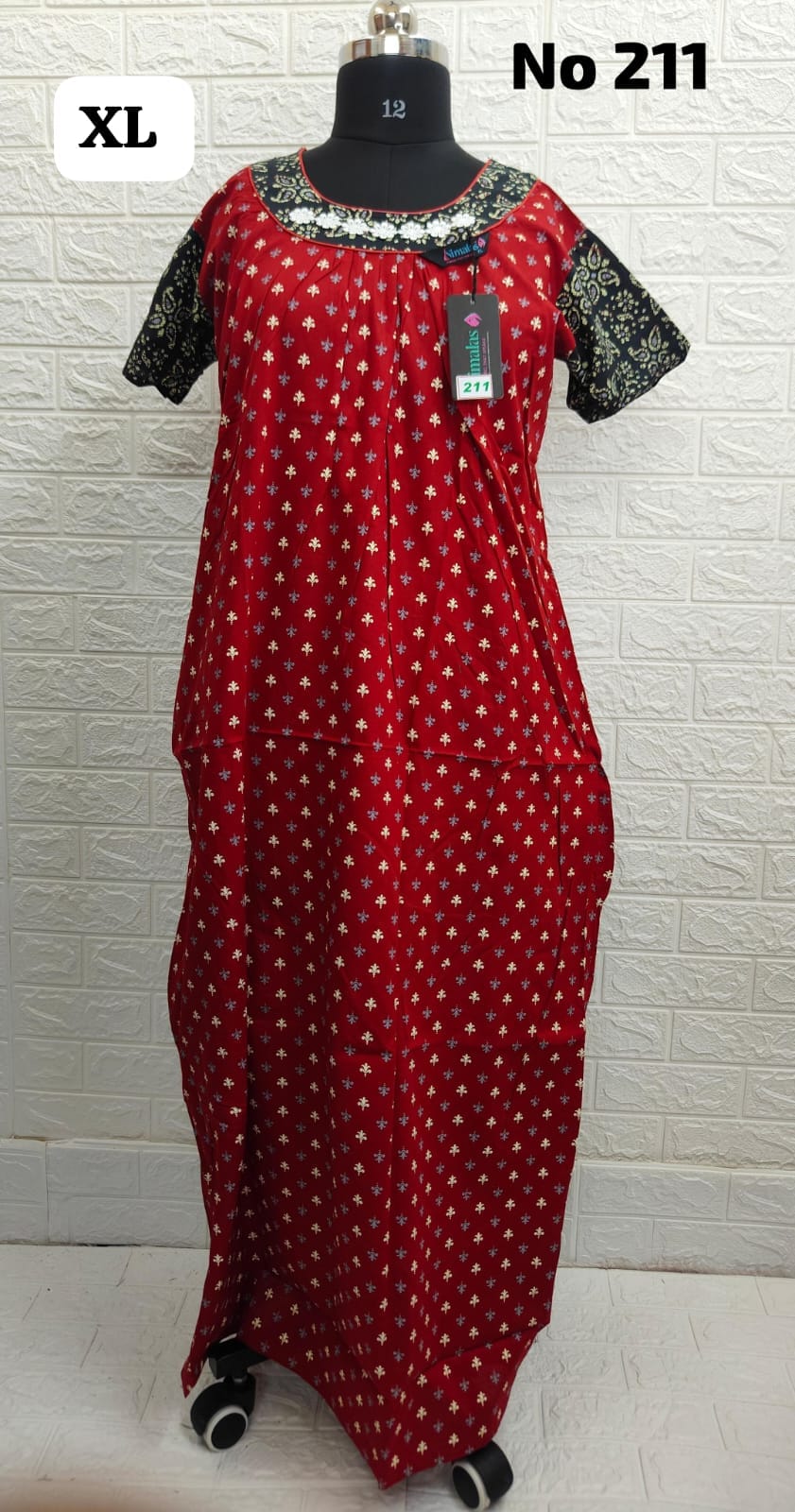 Nimalas Brand Premium 100% pure cotton U-Neck Nighty (No.211)
