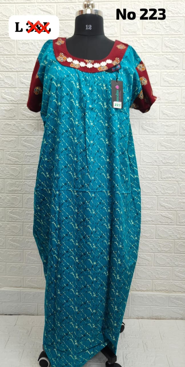 Nimalas Brand Premium 100% pure cotton U-Neck Nighty (No.223)