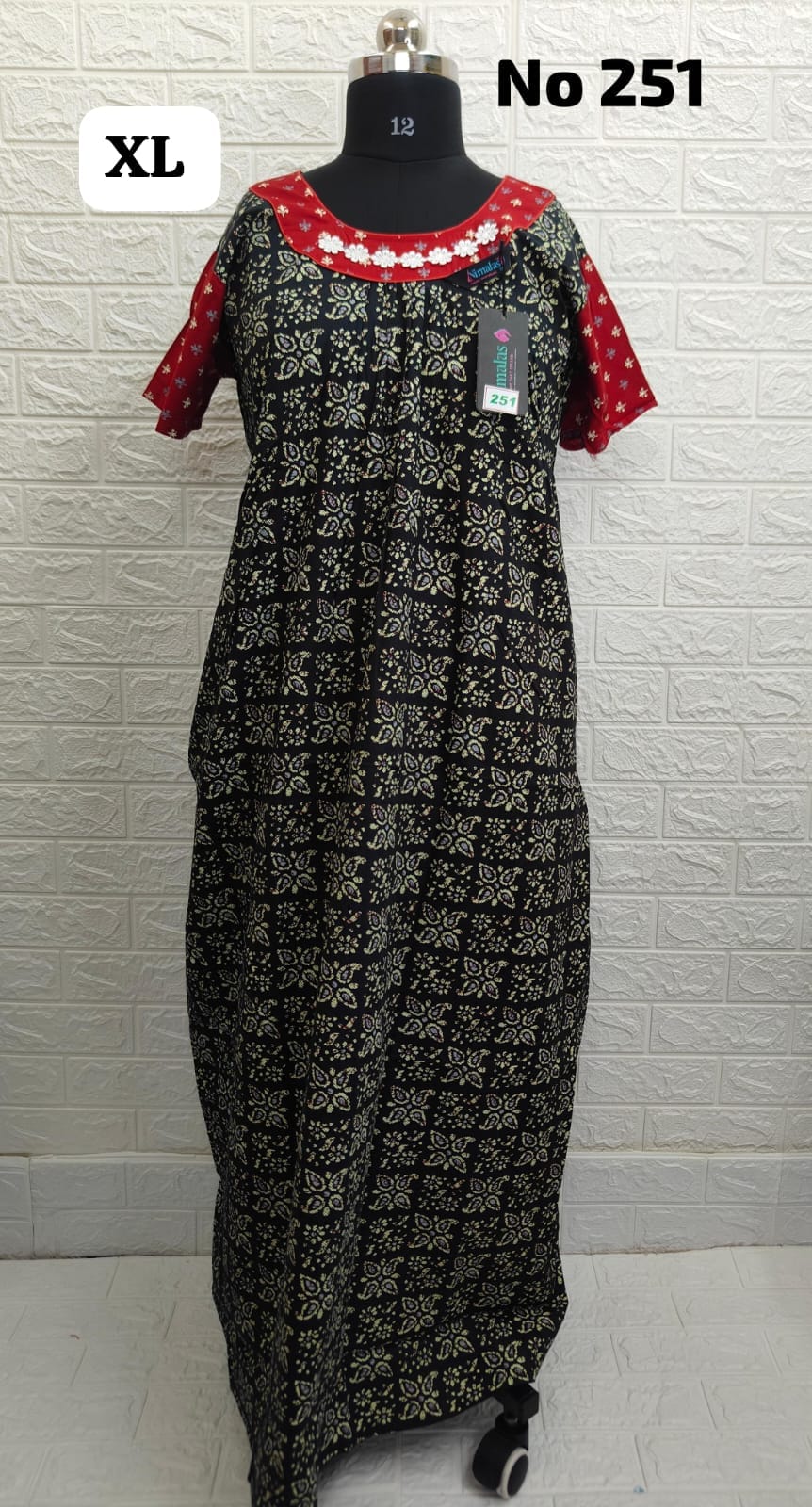 Nimalas Brand Premium 100% pure cotton U-Neck Nighty (No.251)