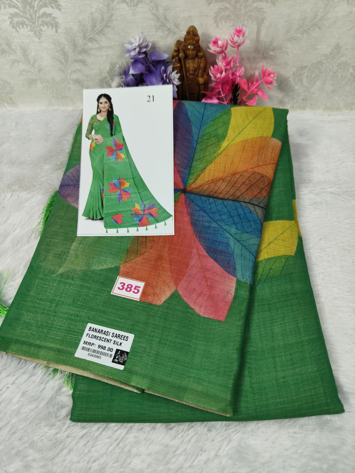 Banarasi fluorescent Silk with Multi colour Digital Print(385)