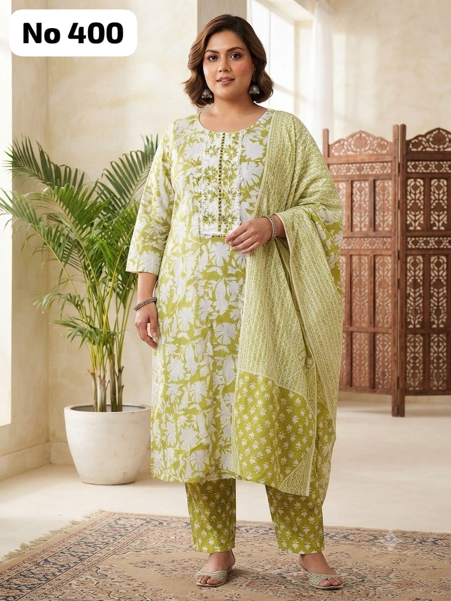 Embroidery Cotton 3 Pcs Set (Plus Size)(No 400)