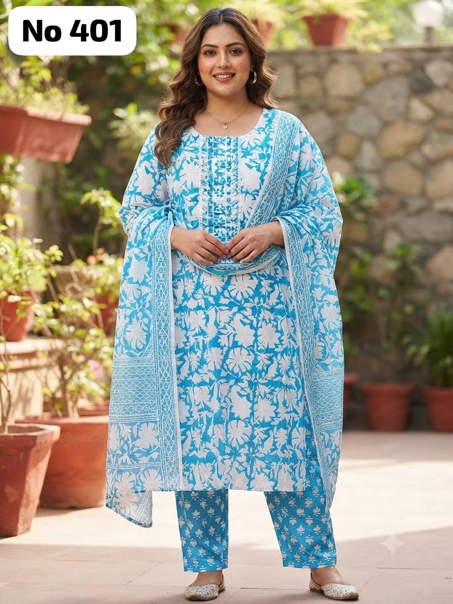 Embroidery Cotton 3 Pcs Set (Plus Size)(No 401)